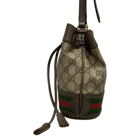 GUCCI Ophidia GG Mini Bucket Bag Ebony Dark Brown PVC Leather bran-808-100125 - Picture 3 of 16